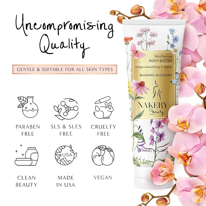 NAKERY Body Butter Anti Aging Moisturizer - Body Cream Skin Tightening Cream &Neck Firming Cream, Moisturizing Cream & Neck Tightening Cream for Body & Face Cream for Dry Skin 300ml(Blushing Blossoms)