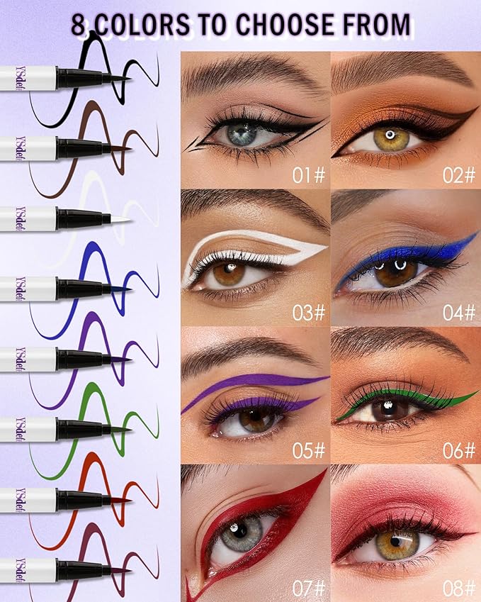 Liquid Eyeliner Pen, Black Waterproof Long Lasting Colored Eye Liner Pen with Precision Tip, Matte Colorful Smudgeproof High Pigmented Eyeliner Pencil, Christmas Eye Makeup Gift for Women Girl-01