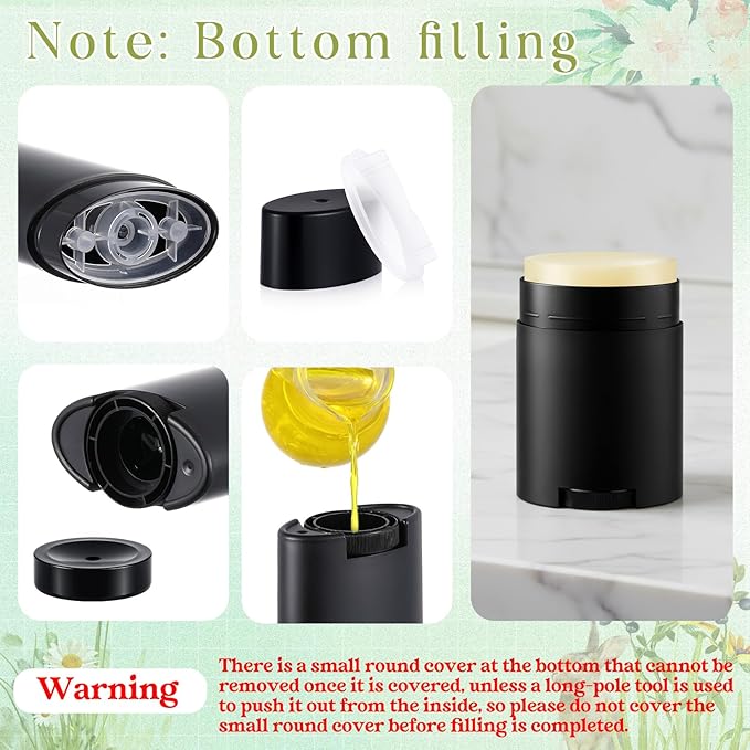 30 Pack 30ml/1oz Empty Deodorant Containers, Bottom Filling, Black Plastic Oval Refillable Deodorant Containers Twist up Oval Lip Balm Tube for DIY Deodorants Lipstick Crayon Lotion