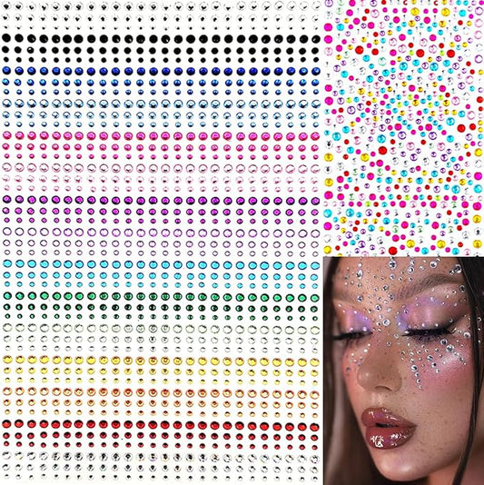1575 Pieces Eye Face Gems Self-Adhesive Rhinestone Stickers for Makeup, Rainbow Glitters Jewels Face Stickers, for DIY Nail Body Accessories