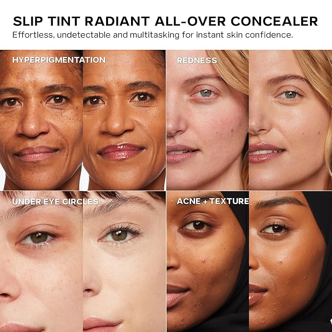 Saie Slip Tint Radiant Cream Concealer & All-Over Face Makeup - Concealer for Dark Circles, Redness & Blemishes - Lightweight Makeup Made with Hydrating Hyaluronic Acid - Shade 4 (0.17 oz)