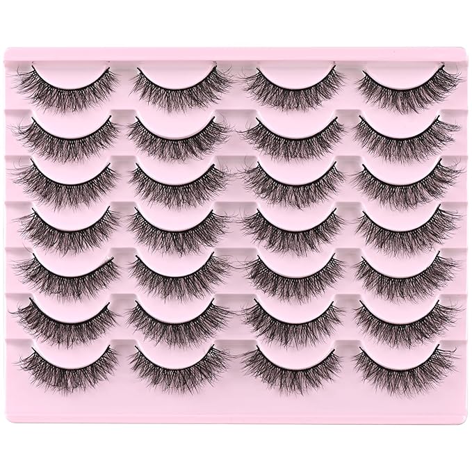 FARRED Natural Lashes Short Eyelashes Wispy False Mink Lash Pack 14 Pair Natural Look Fluffy Cat Eye Strip Eyelash Small Fake Lashes Full Pestañas Sets for MUA and Beginners Daily Makeup (F1 | 8-14mm)