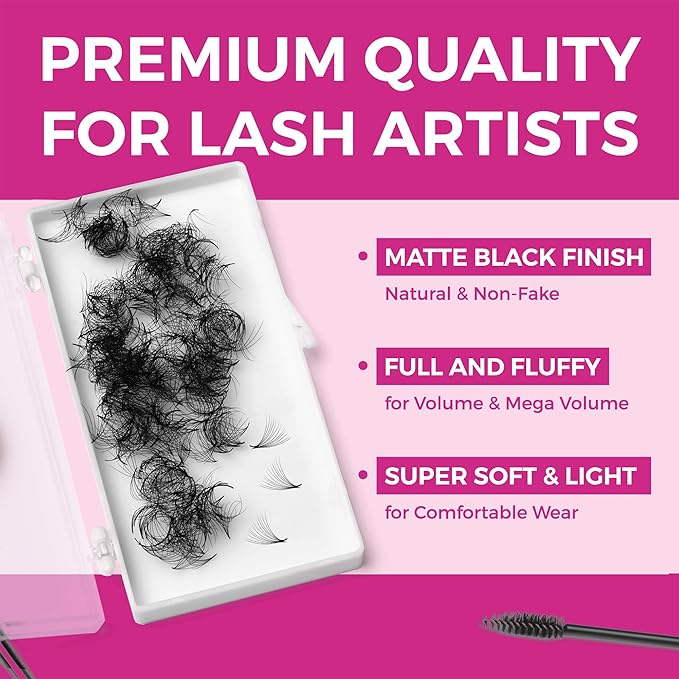 Eyesy Lash 500 Promade Fans - Volume Premade Lash Fans for Eyelash Extensions Pointy Base Handmade Loose Pre Made Eyelashes Middle Stem Soft and Lightweight (14D 0.03 CC 13mm)