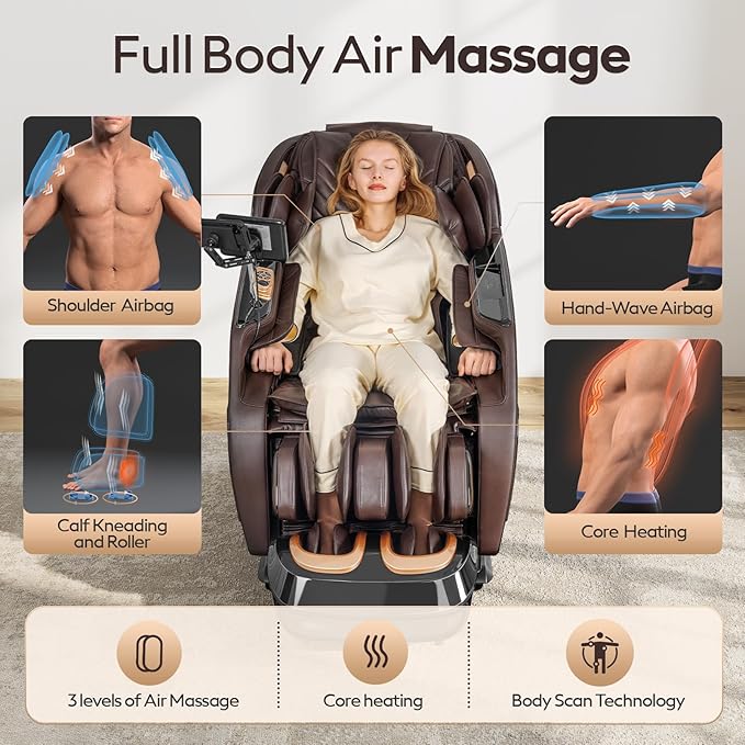 4D Massage Chairs Full Body,Zero Gravity SL-Track Shiatsu Massage Chair Recliner,Core Heating,20 Massage Techniques,Deep Yoga Stretch,Foot Rollers, Ai Voice,Touch Screen,Wireless Charging