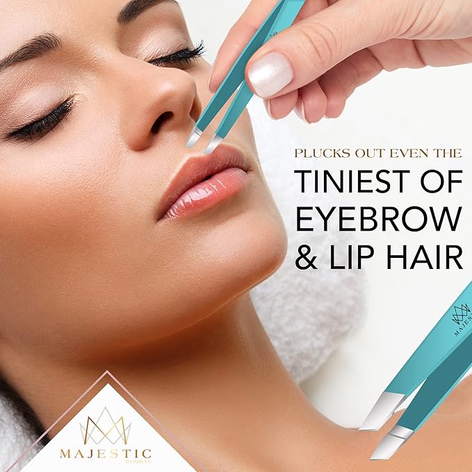 Majestic Bombay Fine Point + Slant Tweezers for Women and Men – Splinter Ticks, Facial, Brow and Ingrown Hair Removal–Sharp, Needle Nose, Surgical Tweezers Precision best tweezers for chin hair