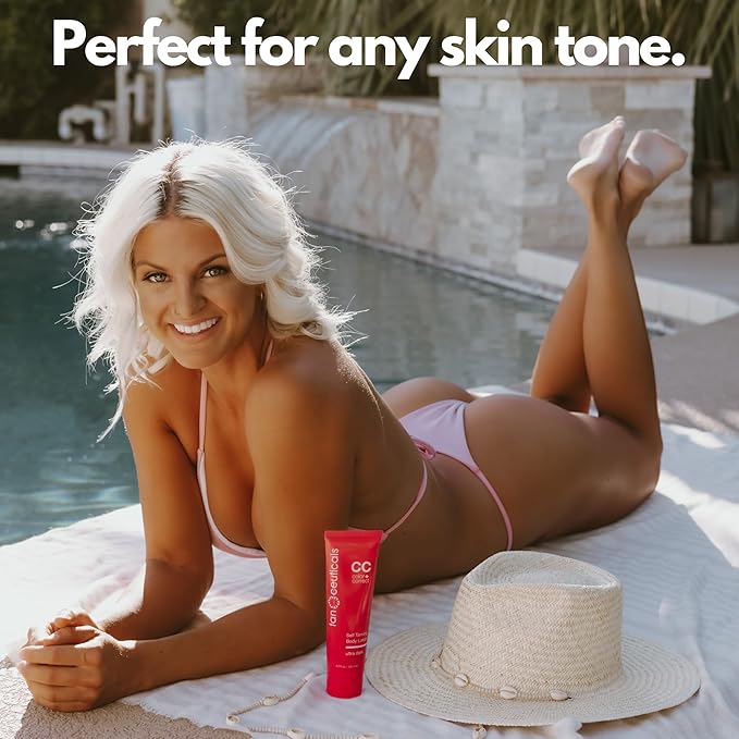 Tanceuticals CC Self Tanning Body Lotion - Ultra Dark Self Tanner, Color Correcting Natural Looking Sunless Tan – Quick Fake Tan, Bronze Glow - Fresh Coconut Scent and Healthy Ingredients