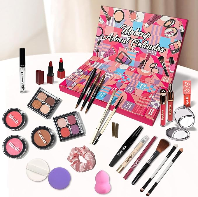 Makeup Advent Calendar 2025 Teen Girls Women Beauty Make Up Advent Calendar, 24 Days 2025 Christmas Countdown Full Makeup Kits Beauty Skincare Sets Gifts For Teen Girls women