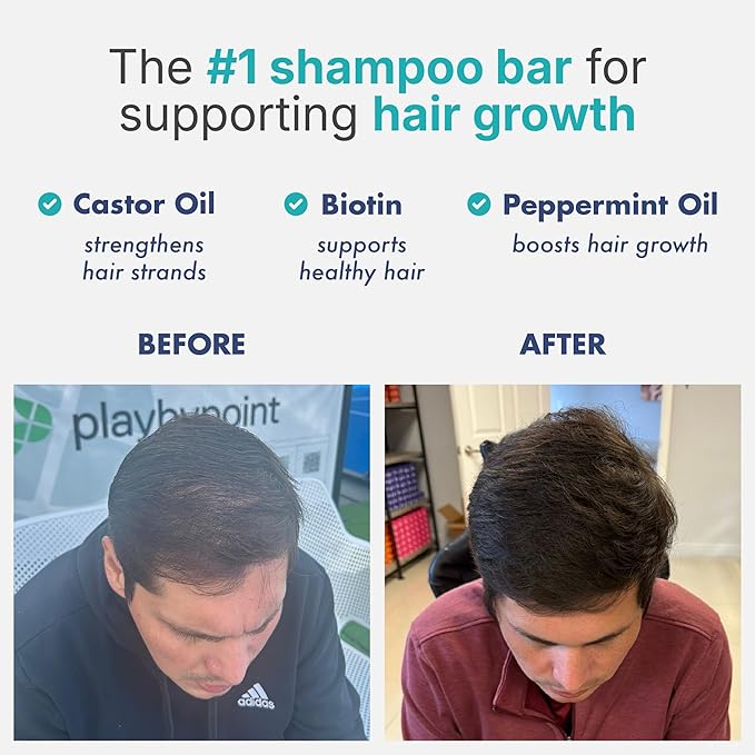 Castor Oil + Biotin Shampoo Bar for Hair Growth - Peppermint Essential Oils - Strengthening, Thickening & Fuller Hair - Shampoo for Women and Men - Free of Parabens & Sulfates - Made in USA - 4.5oz