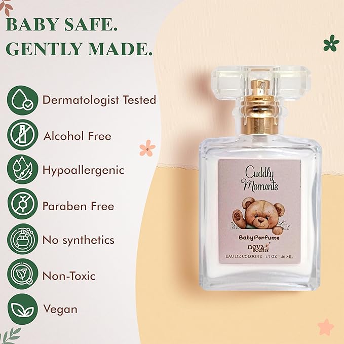 Nova Scents| Baby Cologne| Baby Perfume| Alcohol Free, Hypoallergenic, Paraben Free| Floral, Fresh, Powdery| Gentle Scent for Babies & Toddlers| 1.7oz, 50 ml- Cuddly Moments