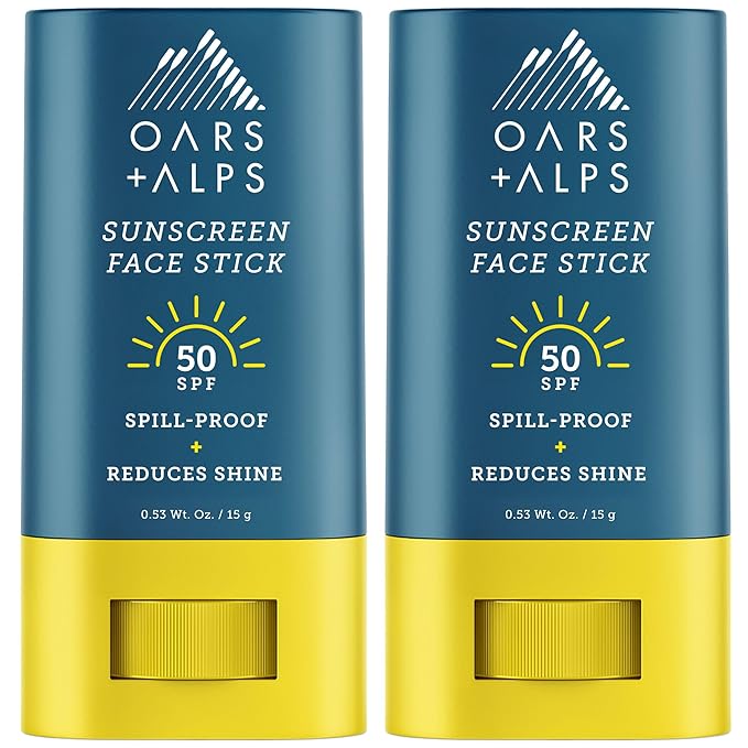 Oars + Alps Matte Face Sunscreen Stick, SPF 50 Travel Sunscreen Roll On for Face & Body, Fragrance Free, Water & Sweat Resistant Sunblock, All Skin Types, Dermatologist Tested, Moisturizing, 2pk