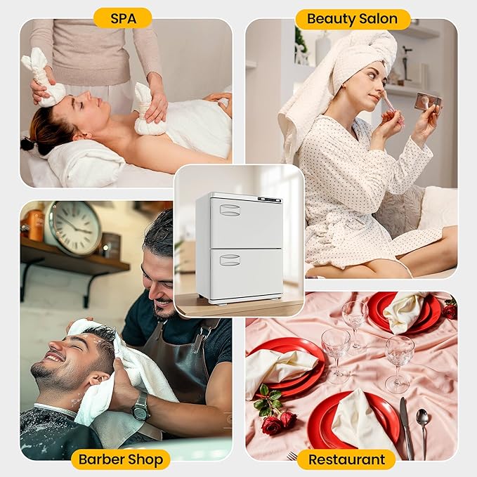 Hot Towel Warmer SalonDepot 46L Large Capacity Spa Towel Warmer with Double Cabinets for Salon, Barber Shop, Massage & Facial (White)