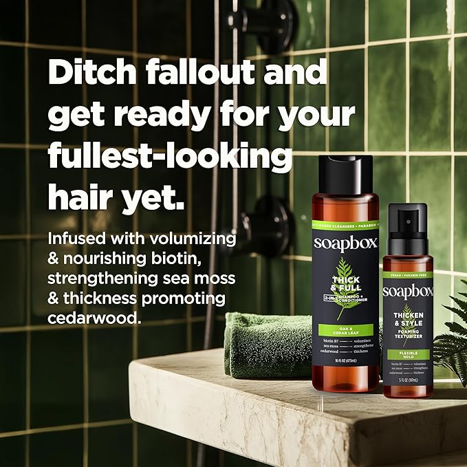 Soapbox Men's Thick and Full 2 in 1 Shampoo and Conditioner Men, Natural Mens Shampoo and Conditioner, Oak & Cedar Leaf, 16oz