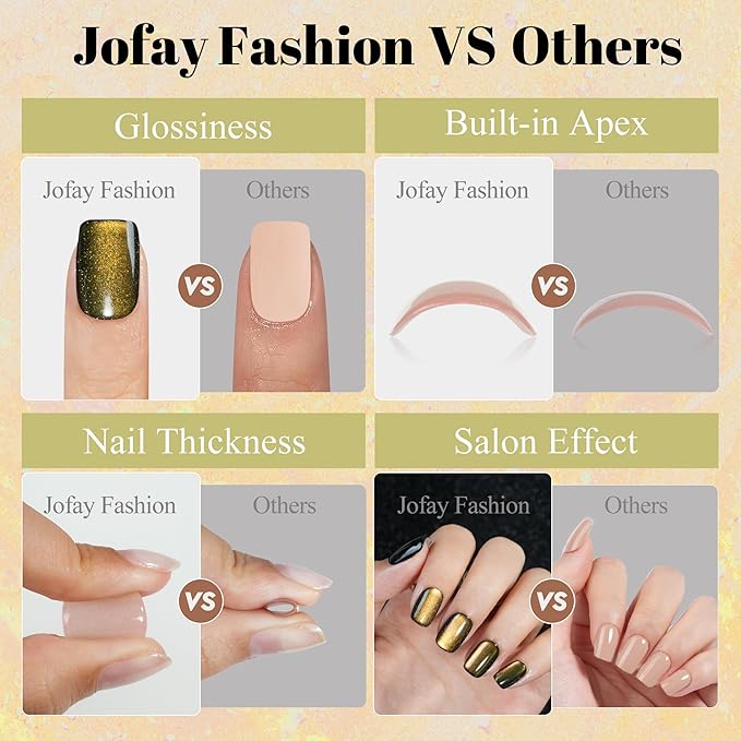 Cat Eye Press on Nails Short, Jofay Fashion Soft Gel Fake Nails, Stylish Square Press on Nails, Reusable & Natural Acrylic False Nails, Stick on Nails for Women Girls Gift, Glue on Nails Kit 32 Pcs