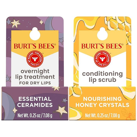 Burt's Bees Conditioning Lip Scrub and Overnight Intensive Lip Treatment, With Ceramides, Exfoliates and Hydrates Lips 8 Hours, Natural Origin, 2 Jars, 0.25 oz