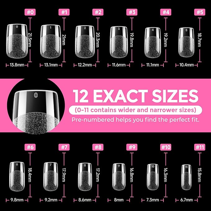 UNA GELLA Short Square Gel Nail Tips 216pcs Short Square Press on Nails Pre-shape Fake Nails for Full Cover Acrylic Nails False Nails For Nail Extension Home DIY Nail Salon 12 Sizes Gelly Tips