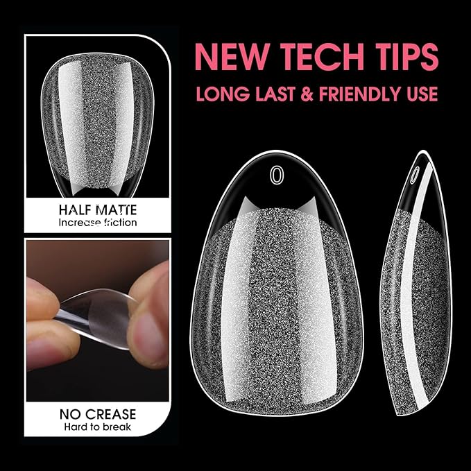 Extra Short Almond Soft Gel Nail Tips, BORNBYME 216 PCS Pre Buff Full Cover Shaped Nail Extenison Tips Half Matte Gel Nail Tips