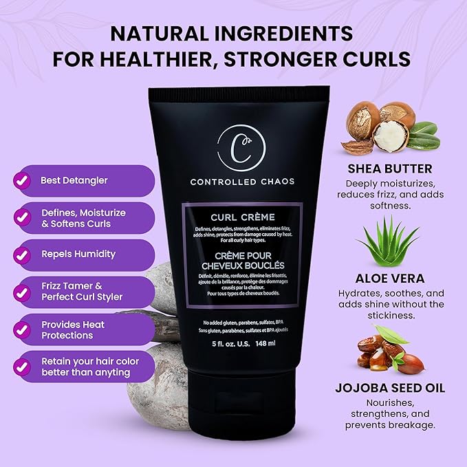 Controlled Chaos Curl Cream for Curly Hair Defining Cream with Shea Butter for Long Lasting Frizz Free Curls – Sulfate & Paraben Free Aloe Vera Curling Cream for Wavy Hair, Made in USA(5Oz)