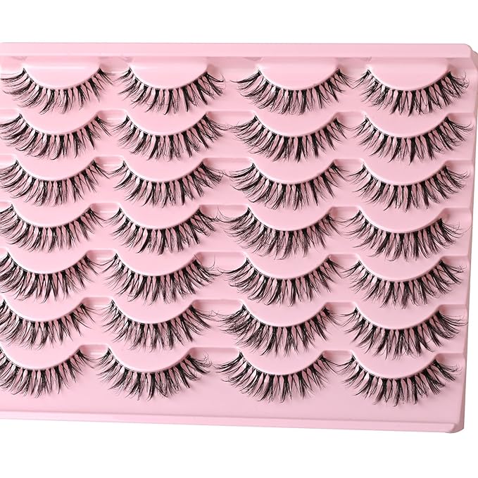 FARRED Cat Eye Lashes False Eyelashes Natural Look Clear Band Wispy Lashes 14 Pairs Lash Strips Hybrid Full Cateye Medium Length Strip Lashes Pack Pestañas (F28 | 8-14mm)