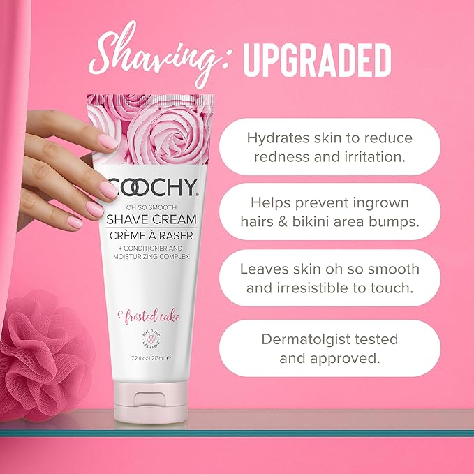 Coochy Shave Cream - Moisturizing Shave Lotion - Gentle Intimate Shaving Cream - For Bikini Area, Underarms, Legs & More - Rash-Free, Hydrating Formula - Frosted Cake, 3.4 oz