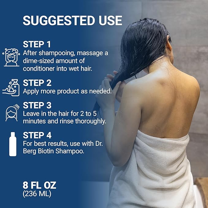 Dr. Berg Biotin Conditioner for Men & Women (Improved High-Performance Formula) - Independently Tested & Certified Paraben- Sulfate- & Silicone-Free - Infused w/Biotin, Argan & Botanicals - 8 Fl oz