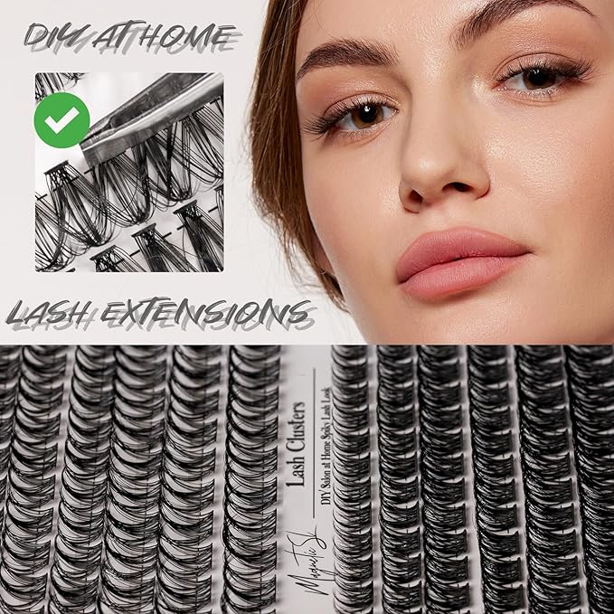Lash Clusters 154pcs Manga Lash Extension Kit D Curl 10-18mm Cluster Eyelash Extensions Natural Invisible Band Lash Easy to Use at Home-M31+M30（Fairy+volume）