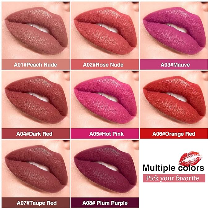 Cherry Red Matte Lipstick，Creamy Silky Matte+Lipsticks，Hydrating Balm-in-Lipstick，Velvety Finish for Women Daily Lip Makeup，High-pigment Formula，Easy to use and color，Vegan & Cruelty-Free 07#