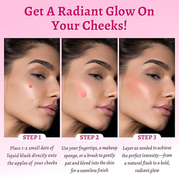 UCANBE 3PCS Liquid Blush Makeup Set – Dewy Cream Cheek Tint for Face – Blendable Long-Lasting Lightweight Natural Flushed Look (Cherry Red, Cool Pink, Light Orange)