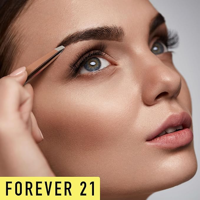 Forever 21 3pc Rose Gold Tweezer Set & Glitter Spoolie - Hair Removal Tweezers,Angled and Pointed Tweezer Set, Precision Tweezers & Eyelash Spoolie Set