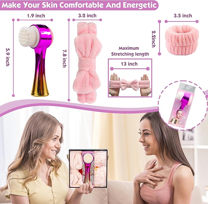 Facial Cleansing Brush 2 in 1Double-Sided Facial Cleaning Brush with Soft Bristles for Deep Pore Exfoliation, Wash Makeup, Massaging (Gold&Pink 4PCS)