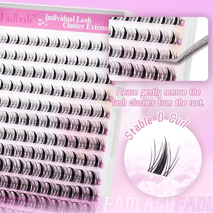 FADLASH Lash Clusters Volume Fluffy Eyelash Clusters 8-16mm DIY Cluster Eyelash Extensions with Soft Thin Band Reusable Individual Lashes for Self Use
