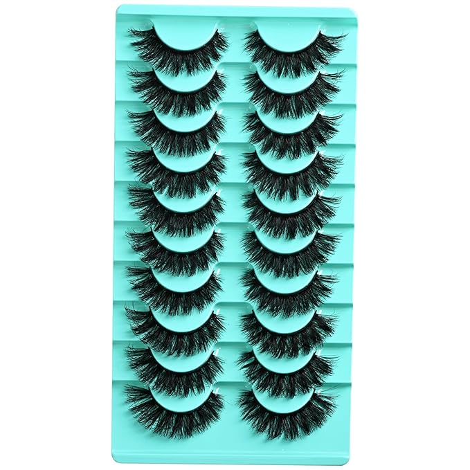 Lashes Volume Mink Eyelashes 10 Pairs Cateye Lash Strips Wispy Cat Eye Lashes Natural Look Short Thick Fluffy False Strip Eyelash Full Small Fake Lashes Pack Black Pestañas Postizas for Women