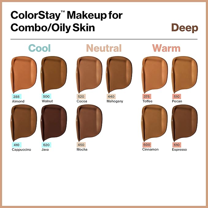Revlon Liquid Foundation, ColorStay Face Makeup for Combination & Oily Skin, SPF 15, Medium-Full Coverage with Matte Finish, 360 Golden Caramel, 1 Fl Oz