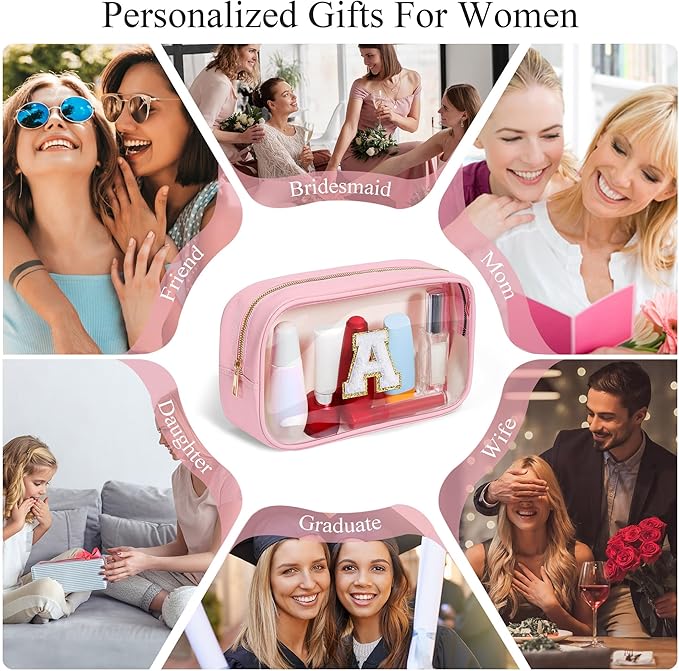 YOOLIFE Birthday Gifts Clear Makeup Bag Cosmetic Bag Pink Preppy Stuff Travel Accessories Makeup Pouch Birthday Gift for 4 5 6 7 8 9 10 11 12 Year Old Girls Graduation Teacher Gift K