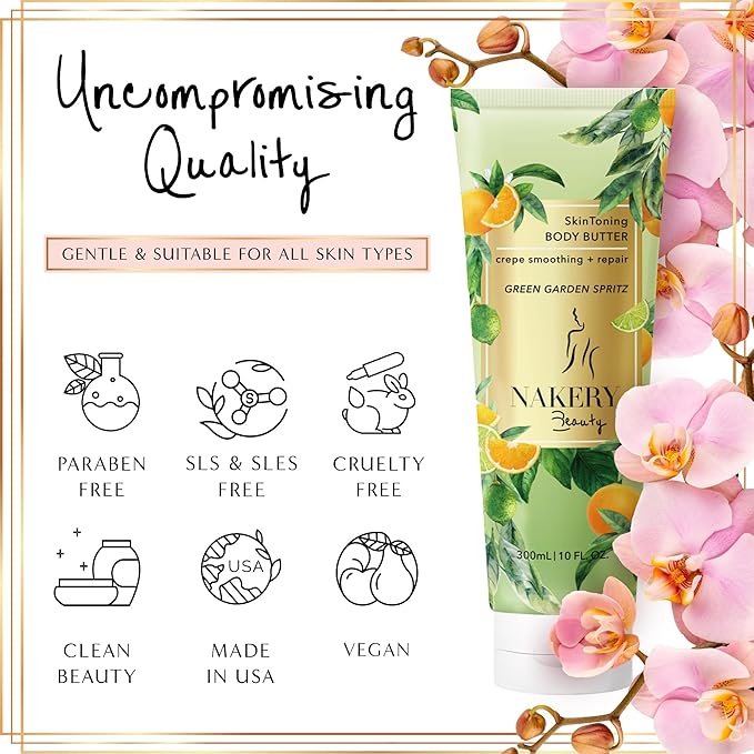 Nakery Body Butter Anti Aging Moisturizer - Body Cream Skin Tightening Cream & Neck Firming Cream, Moisturizing Cream & Neck Tightening Cream for Body & Face Cream for Dry Skin 300ml (Green Garden)
