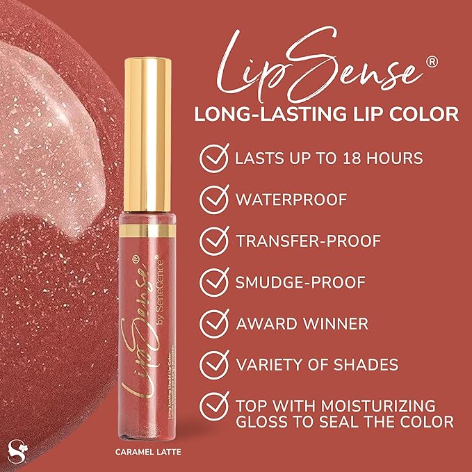 SeneGence LipSense Caramel Latte Liquid Lipstick and Glossy Clear Lip Gloss Duo – 18HR Wear, Hydrating, Waterproof, Transfer-Proof