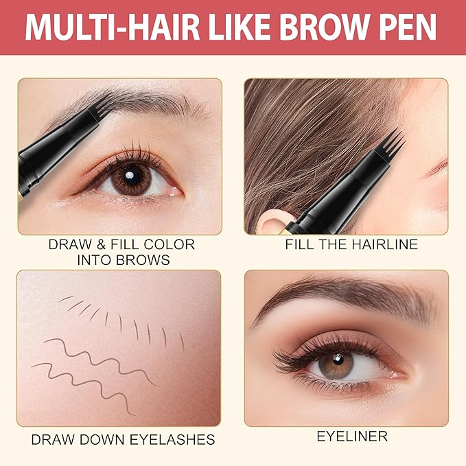 LAVONE Eyebrow Pen, 2-in-1 Eyebrow Pencils for Women with 4 Tip Microblading Eyebrow Pencil and Curved Precise Brow Pencil, Waterproof Eyebrow Pencil Create Full, Natural Hair-Like Brows, Dark Coffee