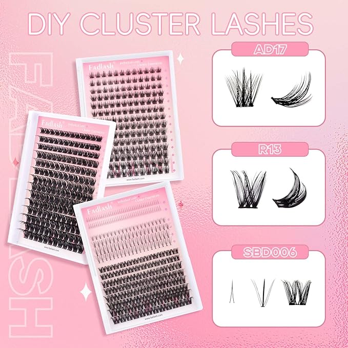 FADLASH Cluster Lashes Individual Lash Extensions DIY Lash Clusters 10-16mm Mixed Length Wispy Faux Mink Eyelash Clusters for Self Application at Home（R13-D-10-16MIX)