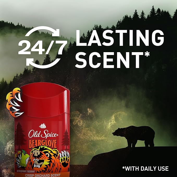 Old Spice Aluminum Free Deodorant for Men, 24/7 Odor Protection, 24/7 Freshness & Lasting Scent, Goes on Clear, Bearglove with Crisp Orchard Scent, 2.6 oz