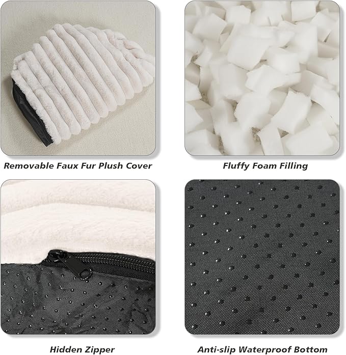 Pouf Ottoman Stuffed Round for Foot Rest, Faux Fur Poufs with Foam Chunk Filling, Storage Ottoman Pouf Foot Stool Cushion, 26 X 18 Inch Floor Chair for Living Room Bedroom Home Decor, Beige