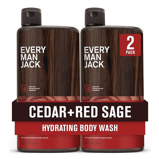Every Man Jack Nourishing Cedar + Red Sage Mens Body Wash for All Skin Types - Naturally Derived Ingredients - Cleanse and Hydrate Skin with Coconut and Glycerin - 24oz 2 Bottles