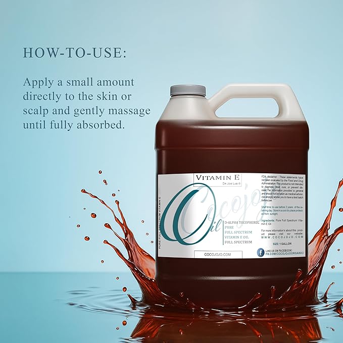 Vitamin E Oil - Pure & Undiluted, Full Spectrum, Alpha Tocopherol - 1 Gallon - for Skin, Hair, Nails, Body Care Hydrating Rejuvenating Skin Oil