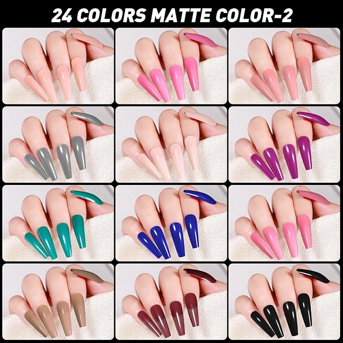 Press on Nails, 24 Colors 576PCS Long Square False Nails with 12 Sizes, Full Cover Press on Nails for Women, Lightweight Matte Natural Fake Nails for Nail Art Design