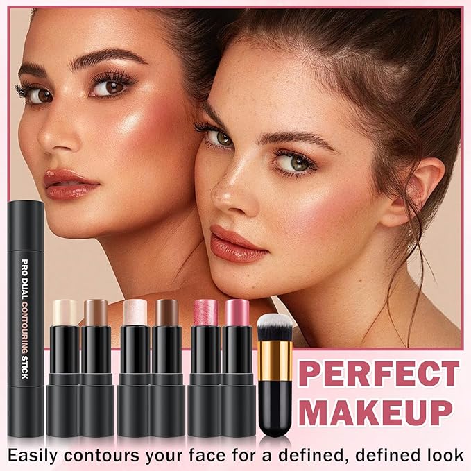 CAHIUYOA 6 Colors Cream Contour Stick Makeup Kit,Highlighter Makeup Stick,Bronzer Contour Stick and Blush Stick for Cheeks,Long Lasting Waterproof Face Highlighter Makeup Contour Kit (Set A)