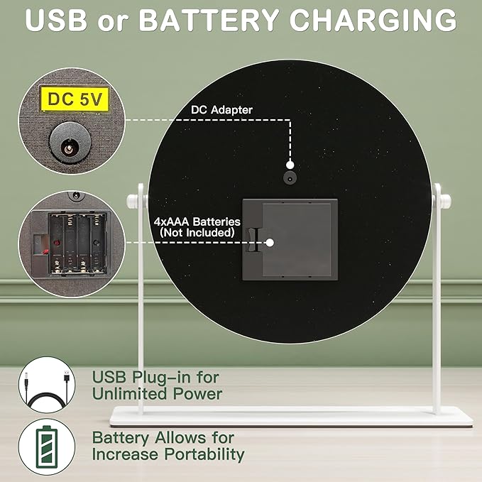 10"x10" Lighted Makeup Mirror, Vanity Mirror with Lights, Dimmable Touch Screen, Light up Mirror, Portable Travel Mirror, Cosmetic Mirror for Makeup Desk, 360° Rotation, White