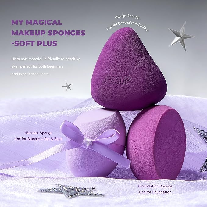 Jessup Premium Makeup Gift Set for Women Teen Girl, 11Pcs Gift Box Kabuki Brush, Makeup Sponge, Powder Puff, Brush Cleaner Mat with Soap, Perfect Present for Birthday Graduation, Luxury Purple T885