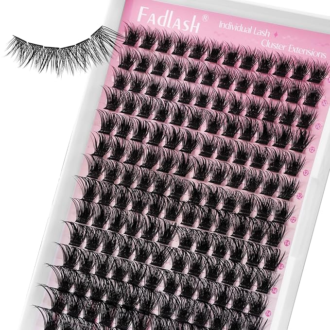 FADLASH Lash Clusters Natural Eyelash Clusters DIY D Curl Cluster Eyelash Extensions 10-16mm with Soft Thin Band Reusable Individual Lashes for Self Use (WL02, 10-16mm)