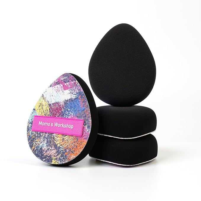Momo's Workshop Graffiti Denim Egg Makeup Sponge 2-Pack,Ultra Firm Bounce Rubycell Sponge for Liquid-Full Coverage Foundation,for Dry/Combination Skin,Travel Friendly,2pcs &Storage Case