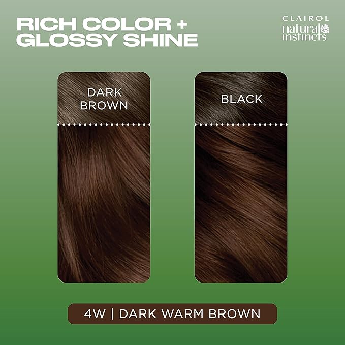 Clairol Natural Instincts Demi-Permanent Hair Dye, 4W Dark Warm Brown Hair Color, Pack of 1
