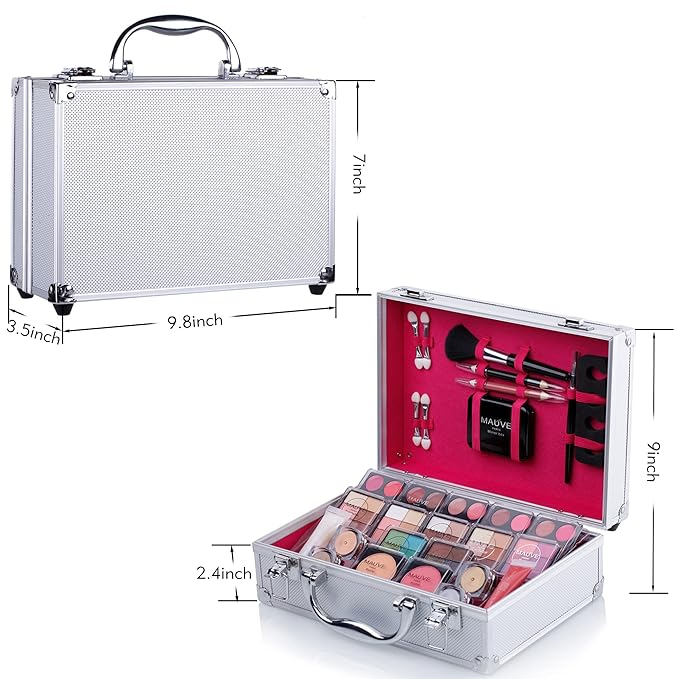 Makeup Kit for Girls and kids 8-12 Carry All Makeup Train Case with Pro Makeup for Teens Women Full Starter Cosmetics Set (SILVER)