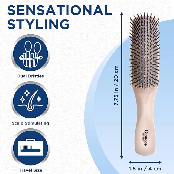 Giorgio Gentle Detangler Brush for Men - Dual Length Bristles for Fine and Thick Hair, Scalp Massager, and Travel Detangling Brush for All Hair Types